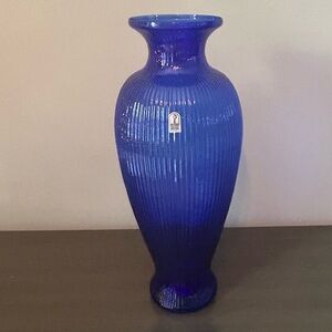 Vintage Cobalt Blue Pilgrim Glass Ribbed Empire Vase
